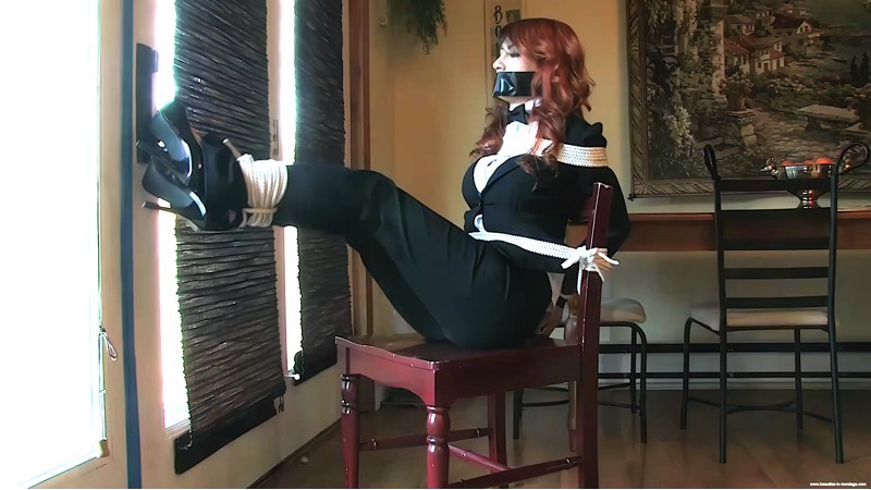 Tied Up Girl Trying To Reach The Phone (2K upscaled) - Scarlett Storm